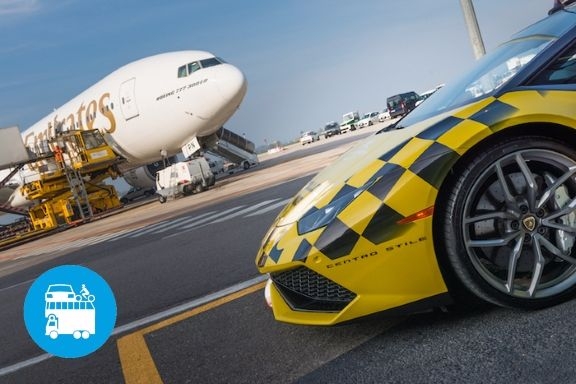 Una Lamborghini gialla in pista all'Aeroporto di Bologna!