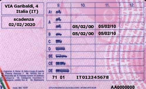 patente di guida formato CARD - RETRO MC 720F